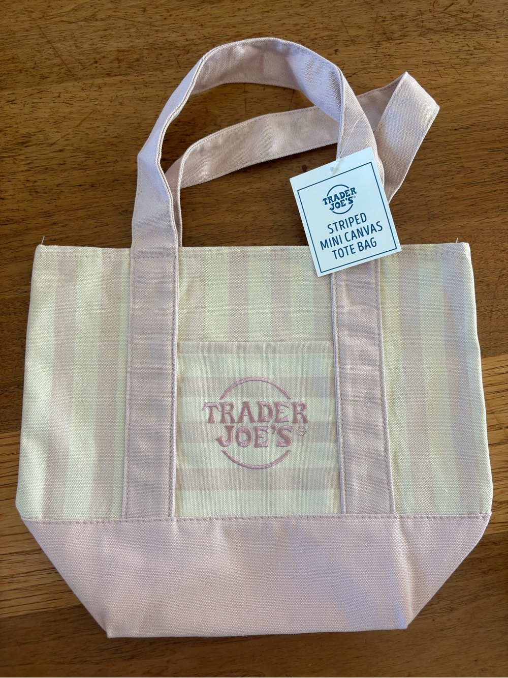 NWT Trader Joe’s striped mini tote bag in Pink and cream